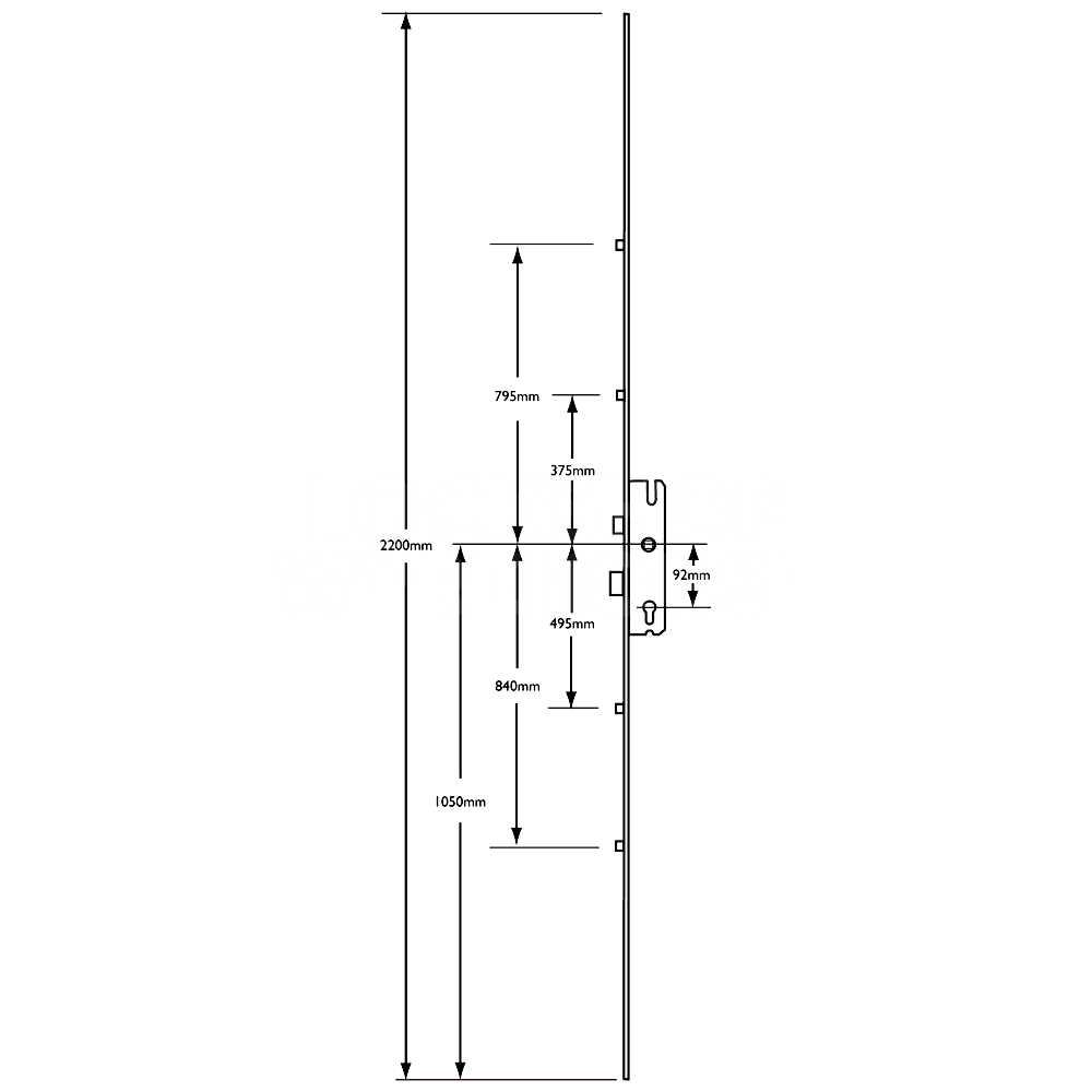 Dimensions Image: Maco Lever Operated Latch &amp; Deadbolt 4 Mushroom Multipoint Lock