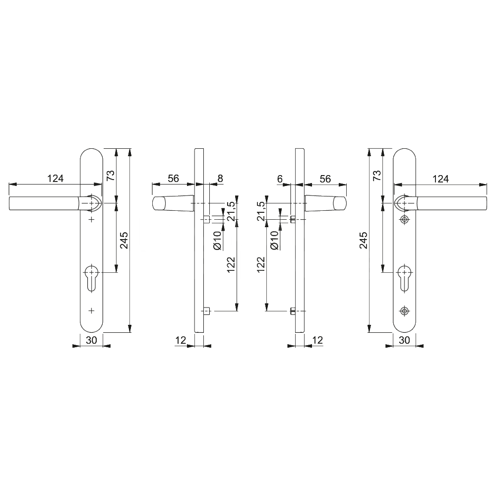 Dimensions Image: Hoppe Birmingham 92mm Lever Door Furniture