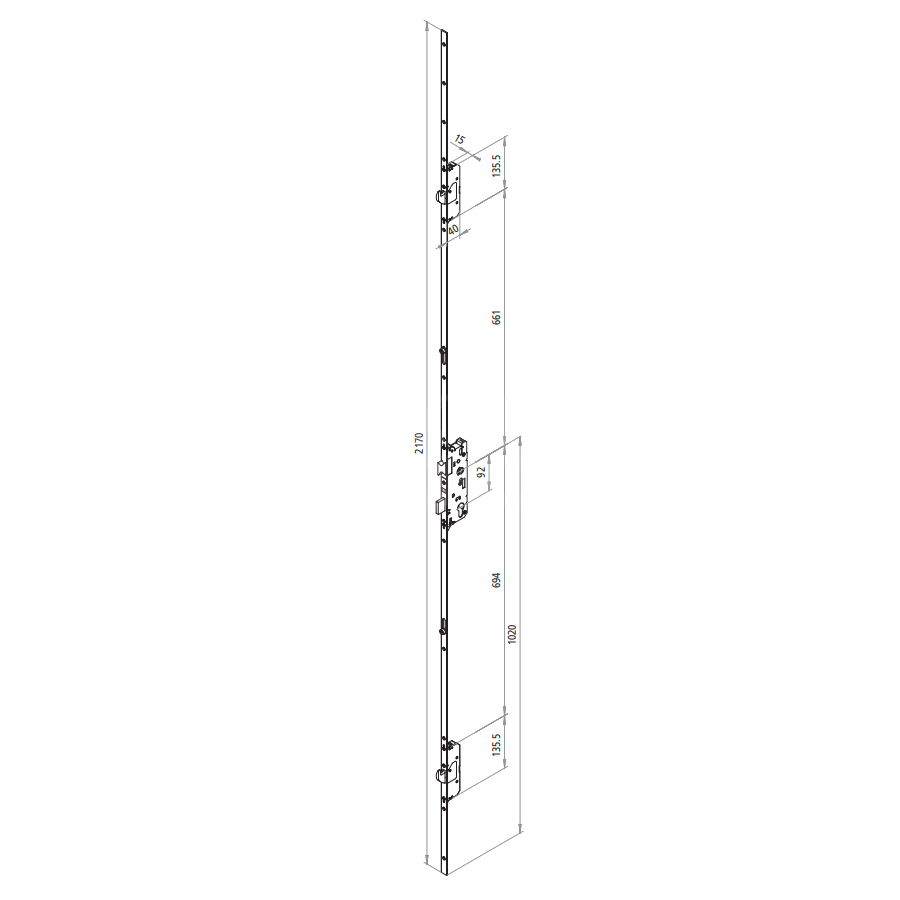 Dimensions Image: Fuhr 856 Type 3 Lever Operated Multipoint Lock