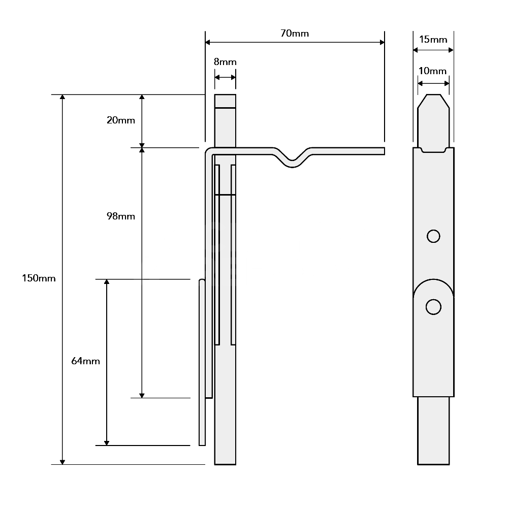 Dimensions Image: AVANTIS Top &amp; Bottom Shootbolt - Top / Bottom Shootbolt DLSB-005-MS