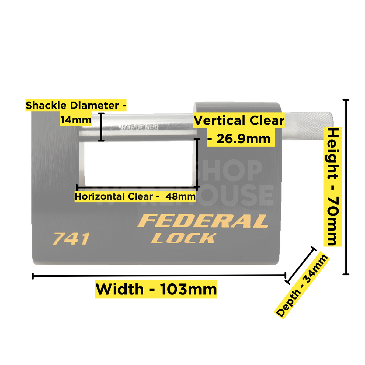Dimensions Image: Federal FD741 Shutter Padlock