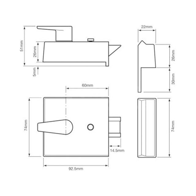 Dimensions Image: Union 1038 Auto Deadlocking Security Rim Lock