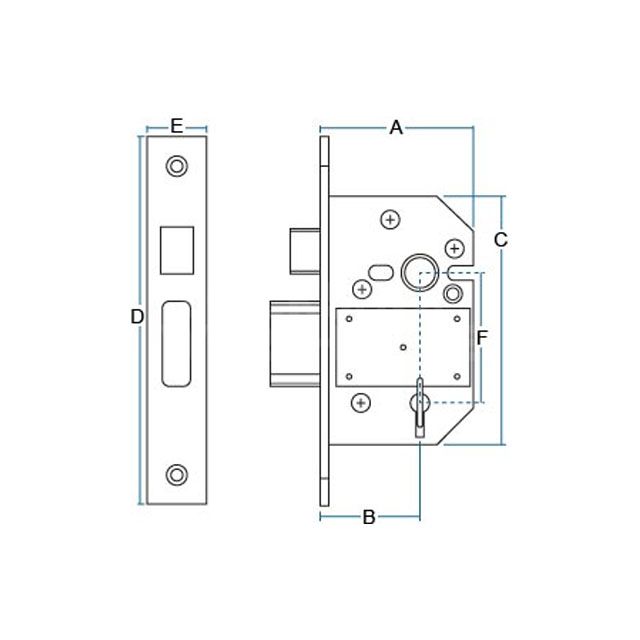 Dimensions Image: ASEC 5 Lever Sashlock 50mm