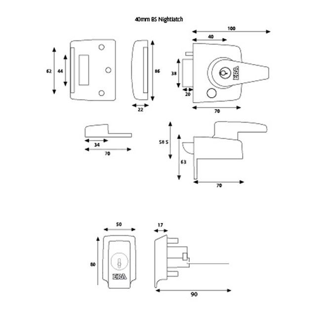 Dimensions Image: ERA BS3621:2007 High Security Nightlatch - 1830 - 40mm