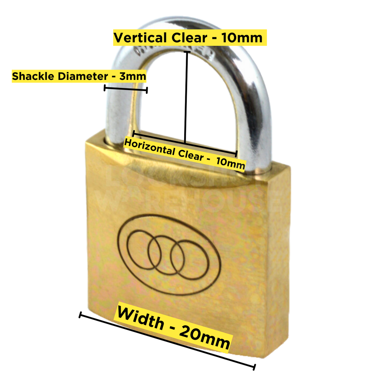 Dimensions Image: Tri-Circle Padlock 20mm
