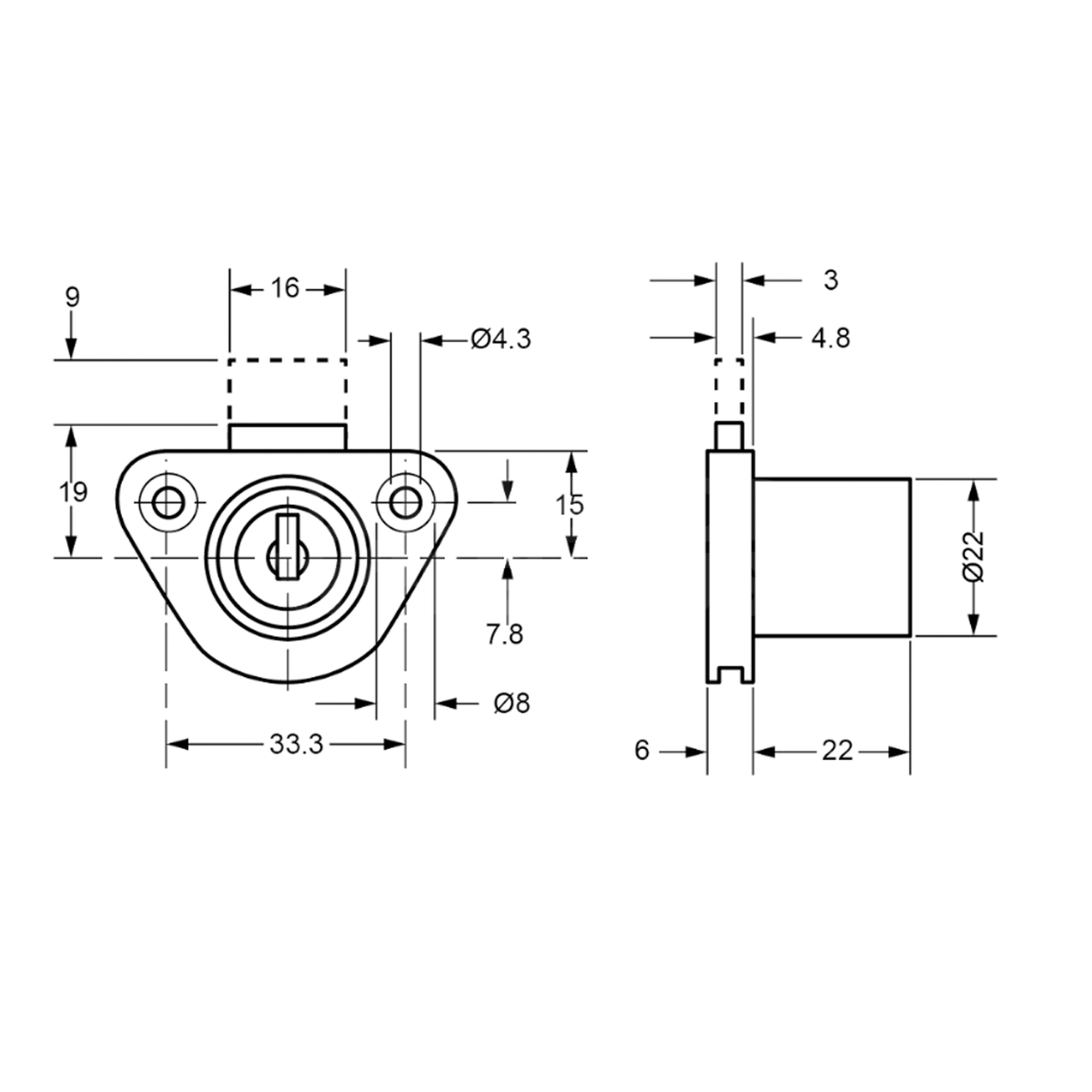 Dimensions Image: Lowe &amp; Fletcher 5880 Furniture Lock
