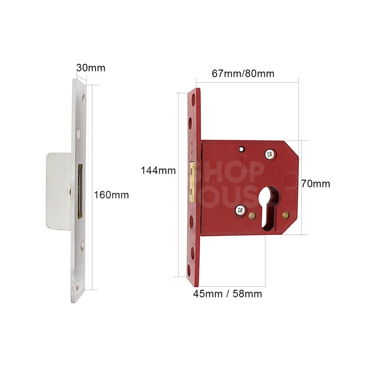 Dimensions Image: Union 2144E Euro Cylinder Deadcase