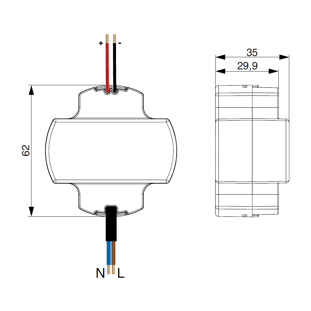 Dimensions Image: Maco M-TS 24V Built-in Power Supply