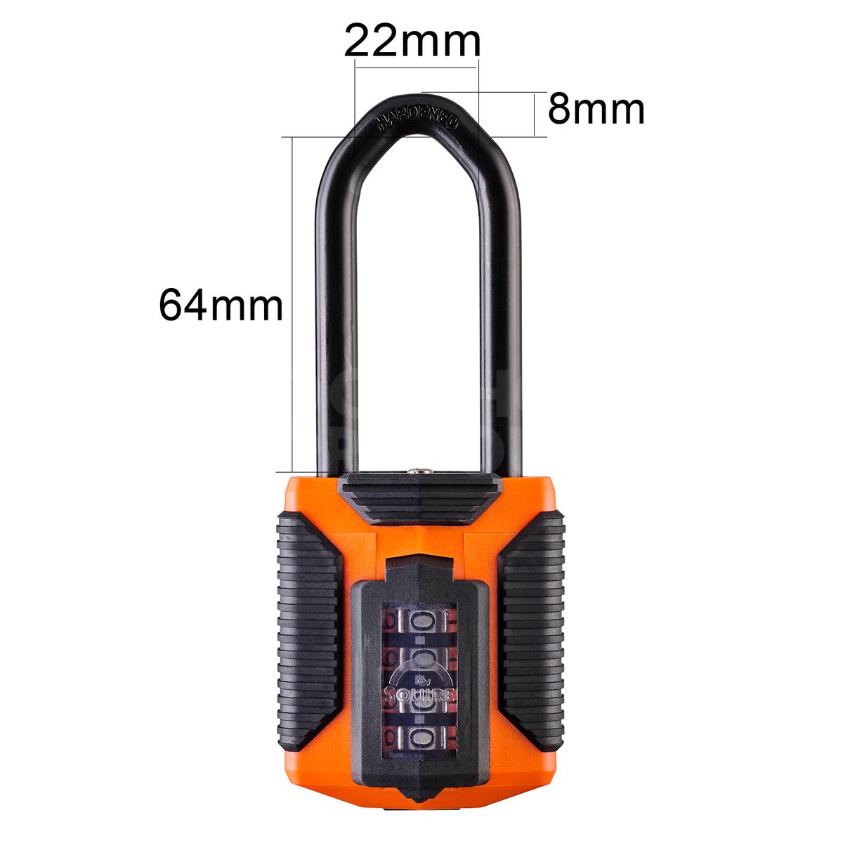 Dimensions Image: SQUIRE CP50 - ATLO-2.5 - All Terrain Combination Padlock - Orange - Long Shackle