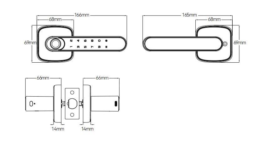 Dimensions Image: DORIX Smart Handle Lock DXSL10