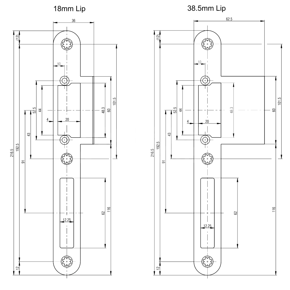 Dimensions Image: GU BKS Lipped Strike To Suit TENF