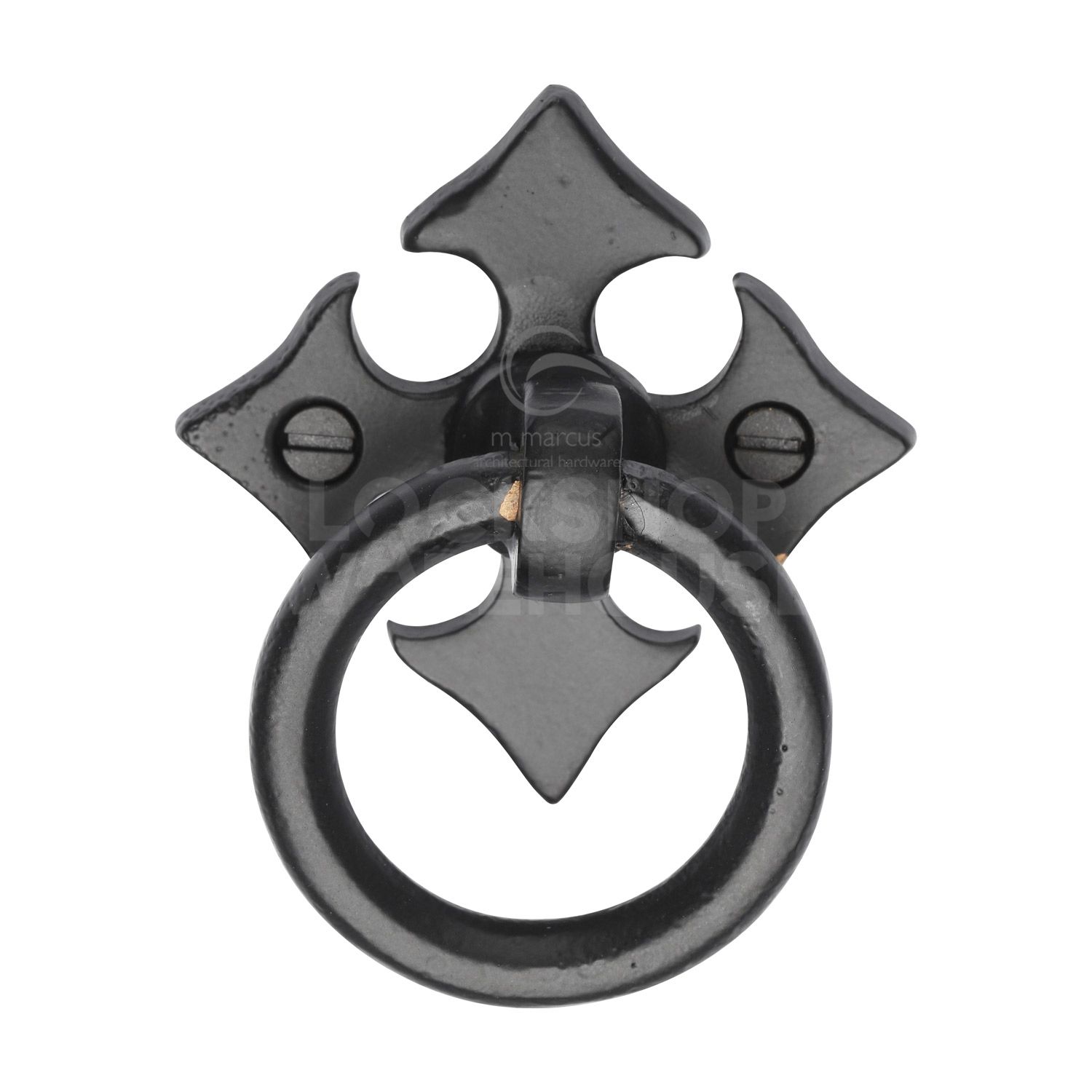 Matt Black Iron Fleur-De-Lys Cabinet Ring Drop Pull