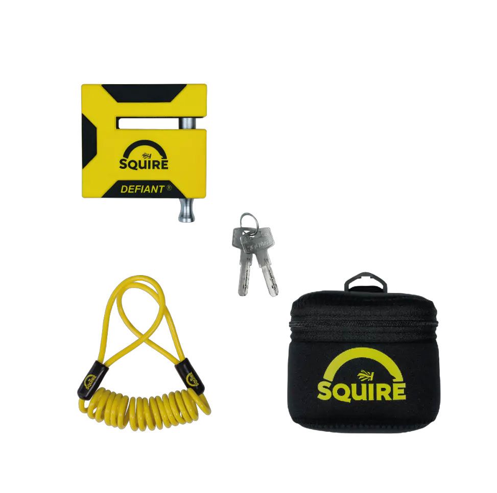 Dimensions Image: SQUIRE Defiant Motor Cycle Brake Disc Lock - Angle Grinder Resistant - 5 x Keys supplied