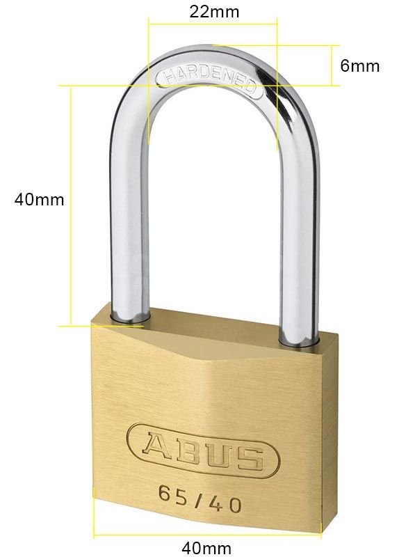 Dimensions Image: ABUS 65/40 Brass Padlock - 40mm Long Shackle