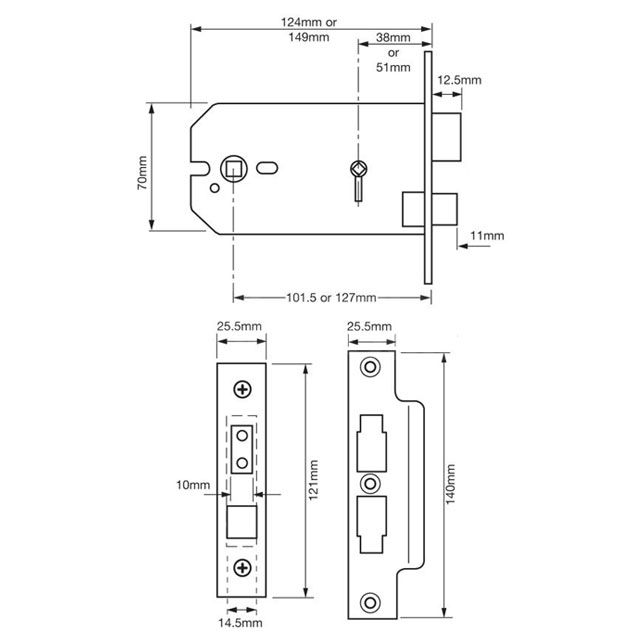 Dimensions Image: Union 2026 Horizontal Bathroom Lock