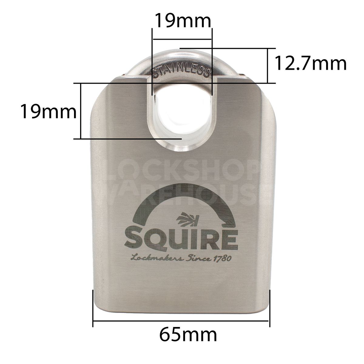 Dimensions Image: SQUIRE Stronghold® ST65CS - Closed Shackle - Stainless Steel Padlock