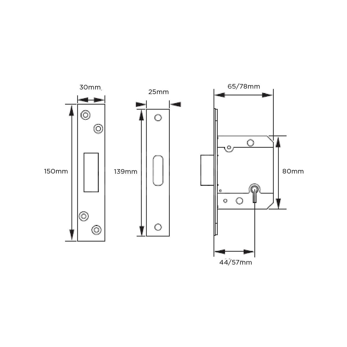 Dimensions Image: Eurospec Easi-T 5 lever Deadlock - BS3621