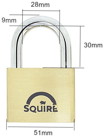 Dimensions Image: Squire Lion LN5 - 50mm Open Shackle Brass Padlock