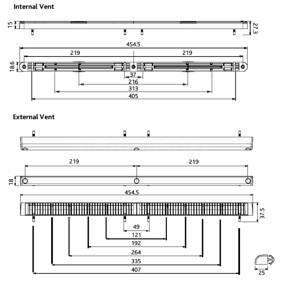Dimensions Image: ERA Retro Fit Trickle Vent Internal &amp; External Set 5000