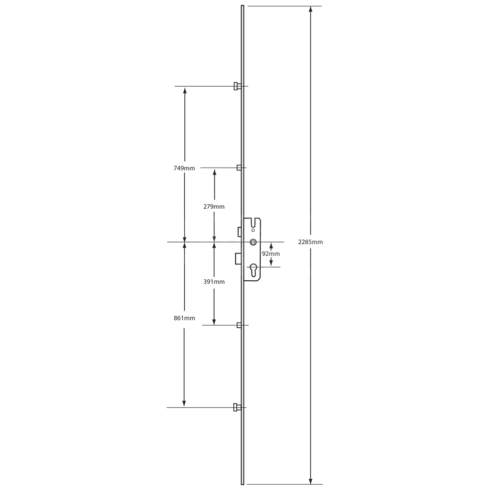 Dimensions Image: GU Secury Europa Split Spindle Multipoint Lock