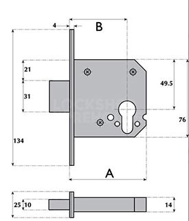 Dimensions Image: Imperial G7134 BS3621 Euro-Profile Deadlock with Security Escutcheons