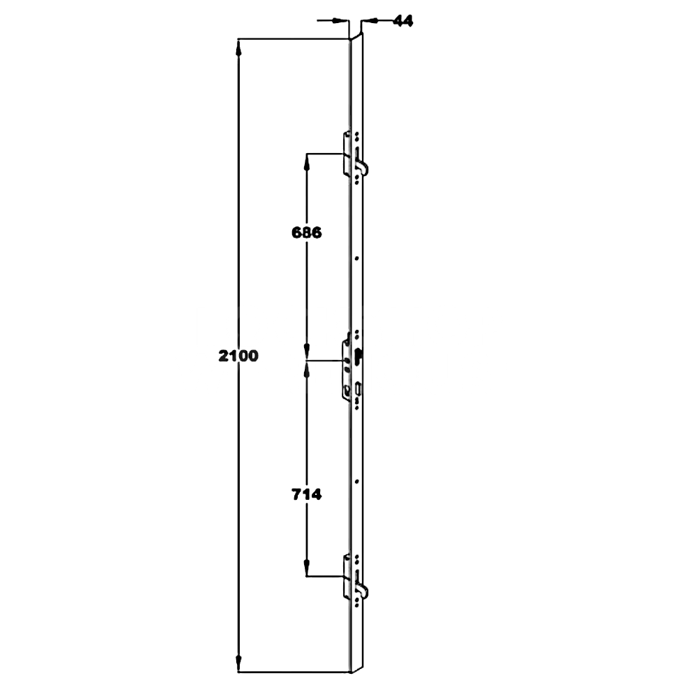 Dimensions Image: Fullex Crimebeater Twin Spindle 2 Hook Multipoint Door Lock