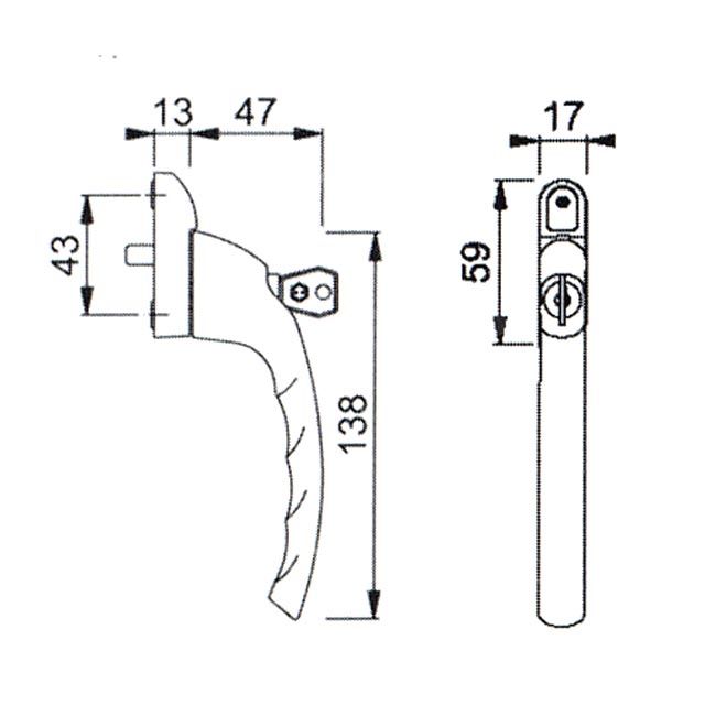 Dimensions Image: UPVC Window Locking Handles Inline
