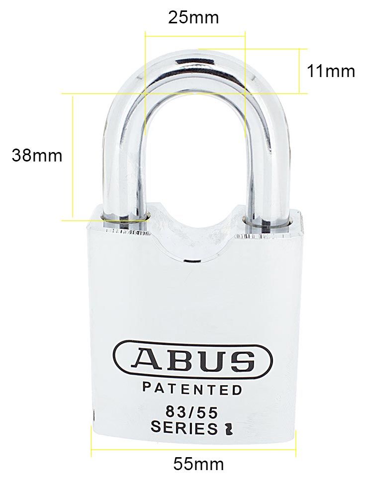 Dimensions Image: ABUS 83/55 Hardened Steel Open Shackle Padlock