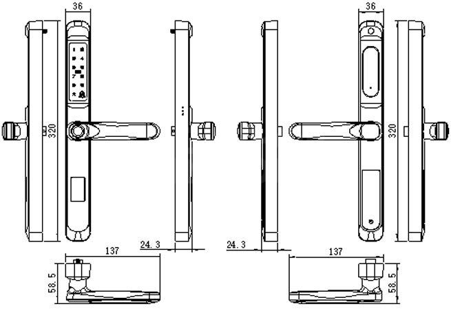 Dimensions Image: DORIX Slim Smart Lock -  DXSL20