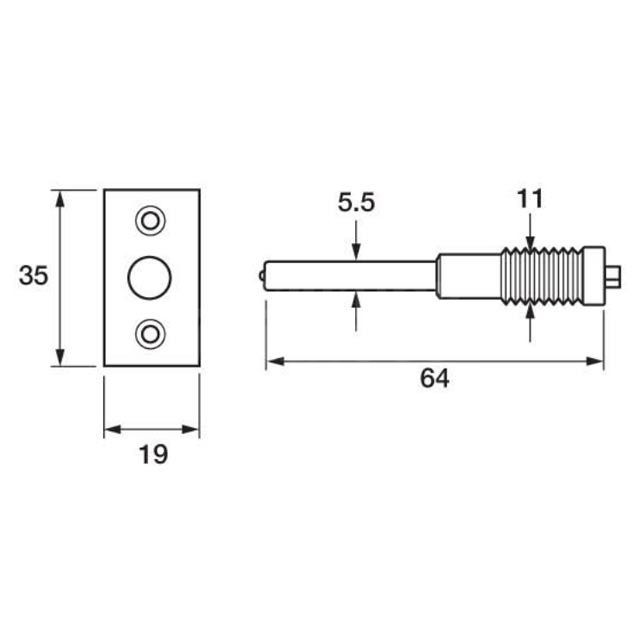 Dimensions Image: Yale Window Bolt 8013 Brass Finish