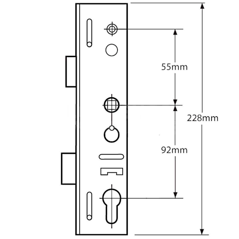 Dimensions Image: Asec Lockmaster Copy Single Spindle Latch &amp; Deadbolt Gearbox