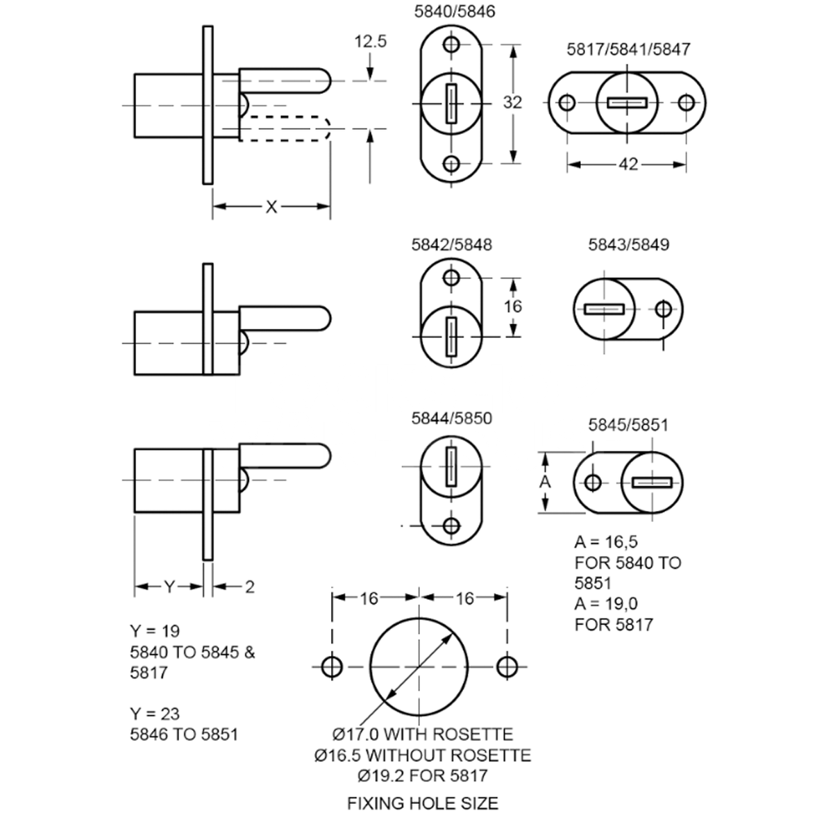 Dimensions Image: Lowe &amp; Fletcher 5841 Furniture Lock