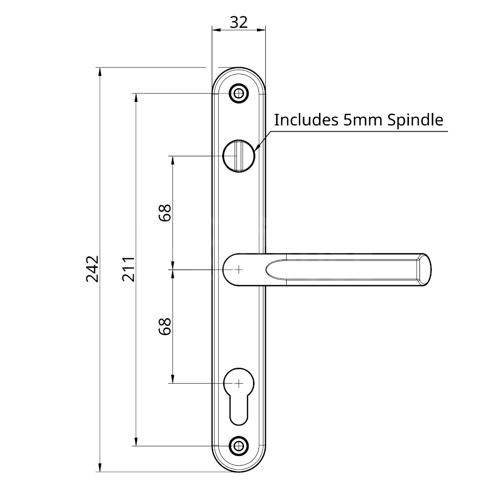 Dimensions Image: Asec 68mm Lever/Lever UPVC Door Handle with Snib