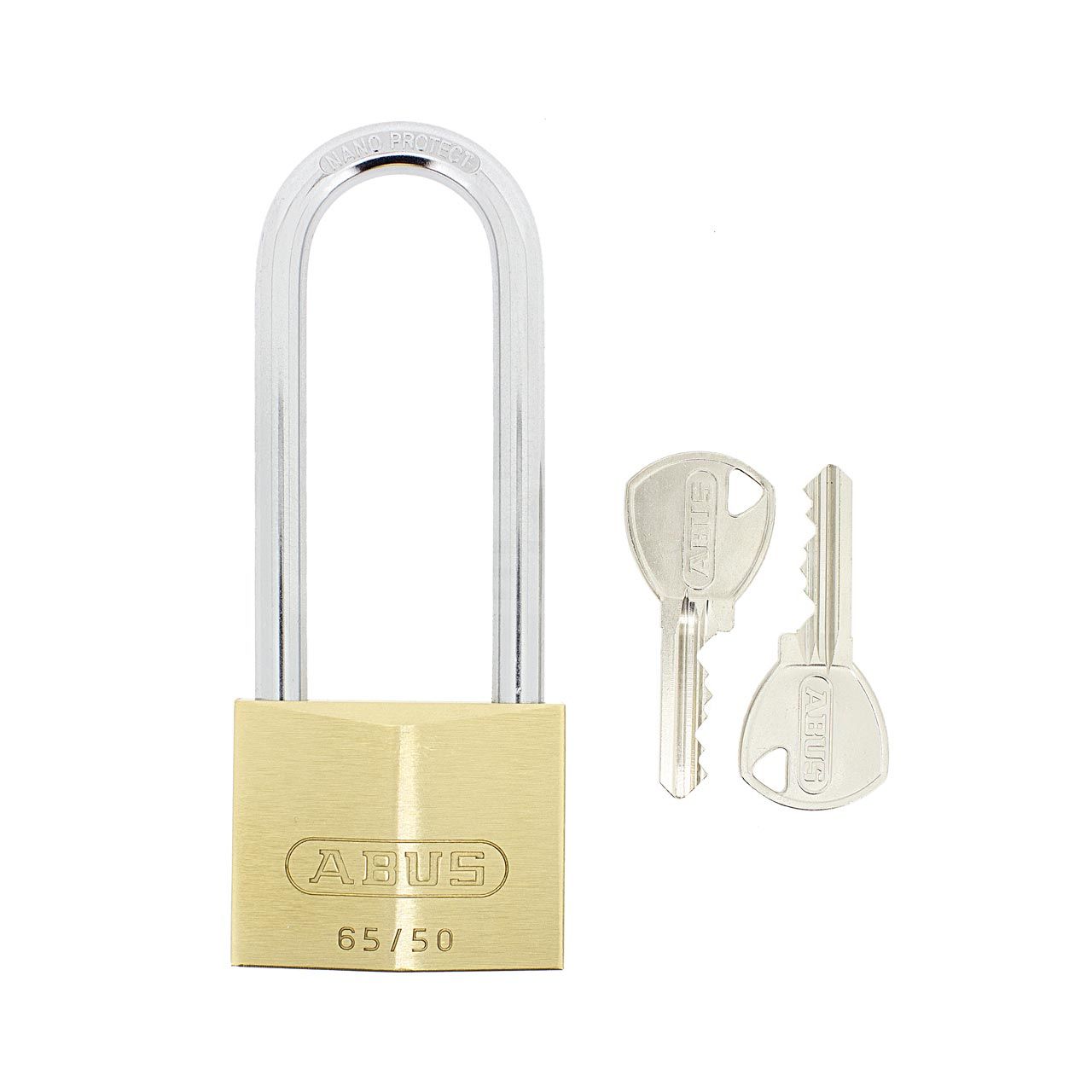 Dimensions Image: ABUS 65/50 Brass Padlock - 80mm Long Shackle