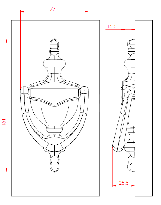 Dimensions Image: Ultion Sweet Classic Urn Door Knocker