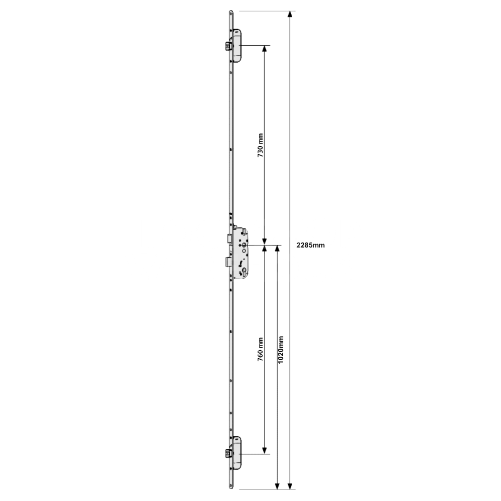 Dimensions Image: GU Secury Automatic TENF Multipoint Door Lock