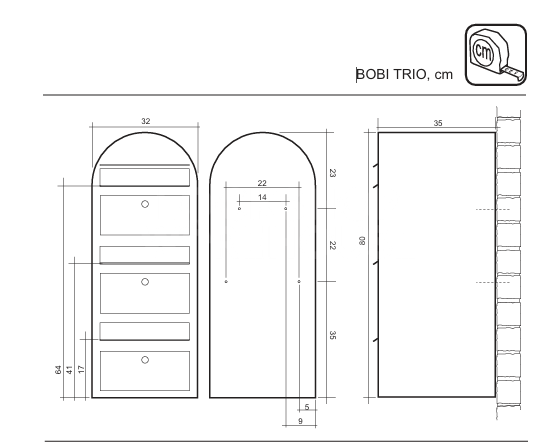 Dimensions Image: Bobi Trio Mailbox | Triple Locking Post Box
