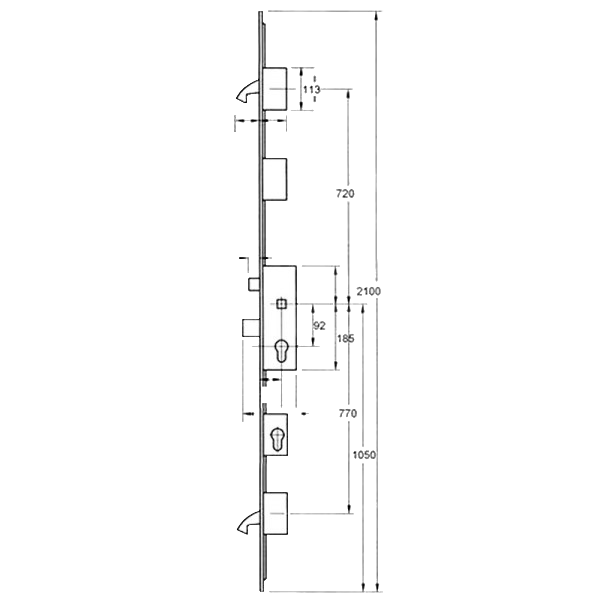 Dimensions Image: Winkhaus Cobra EFGA 2 Hook Multipoint Lock with Entryguard and Lockout