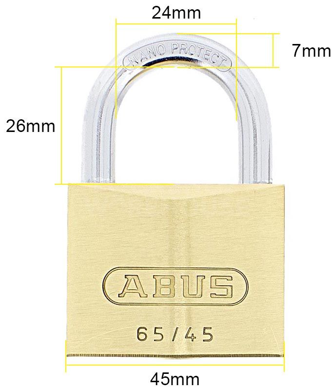 Dimensions Image: ABUS 65/45 Brass Padlock