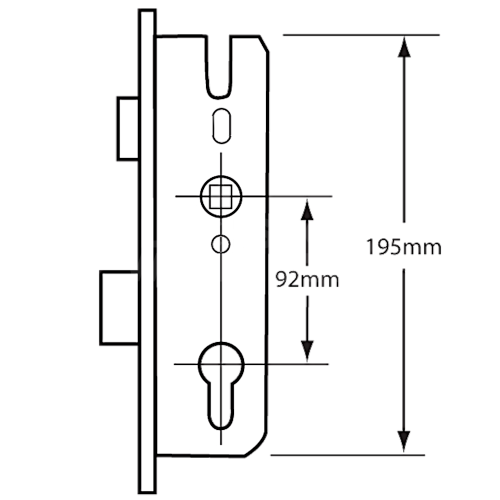 Dimensions Image: GU Lever Operated Latch &amp; Deadbolt Gearbox - Split Spindle