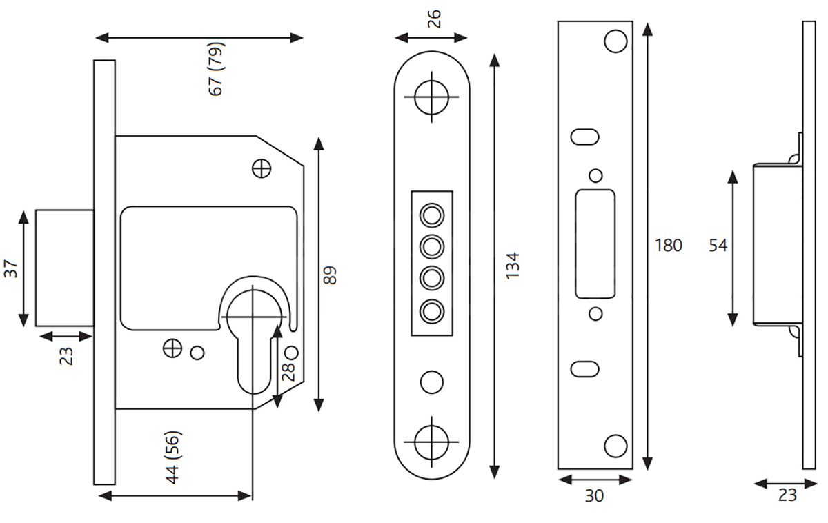 Dimensions Image: ERA Euro Double Cylinder Mortice Deadlock- BS3621