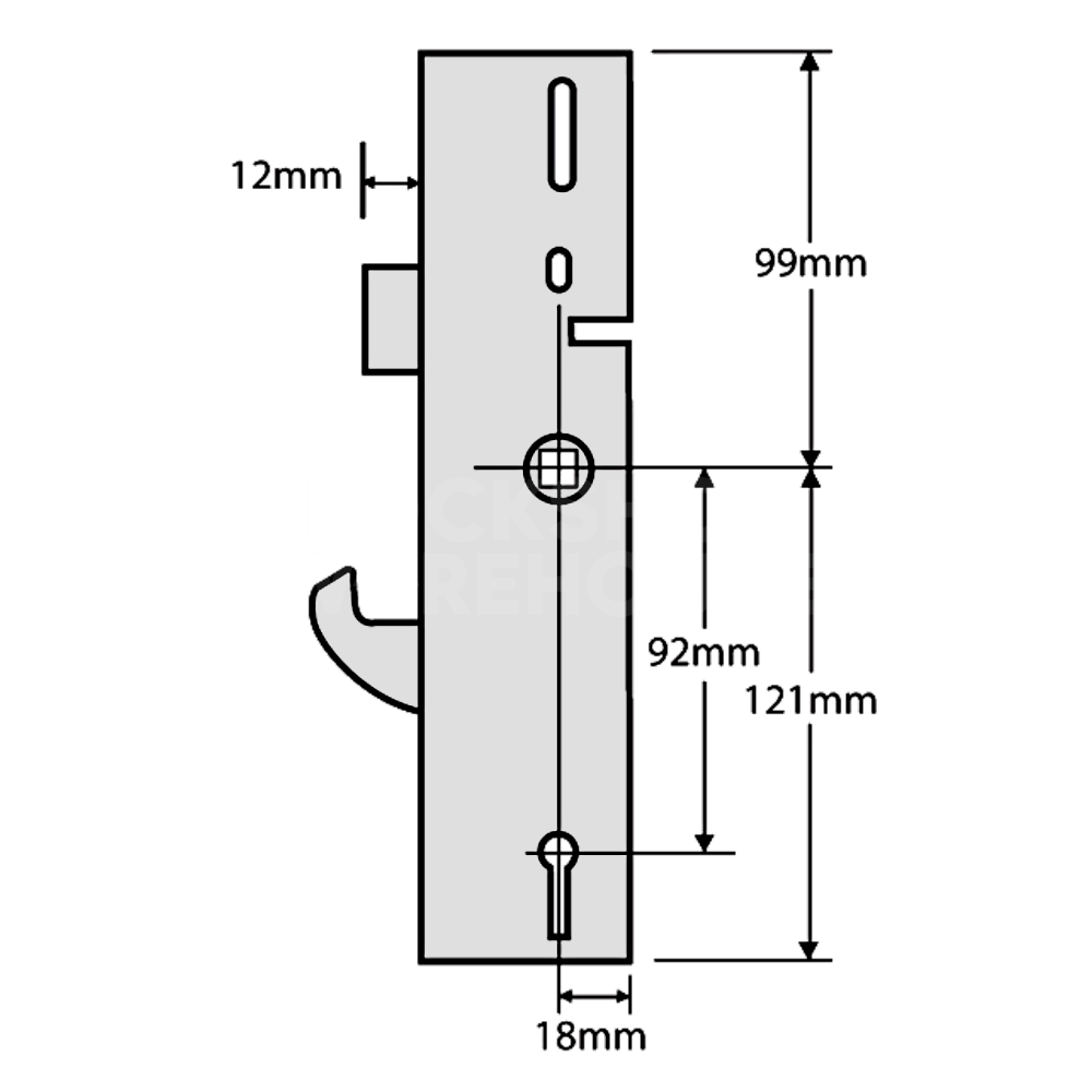 Dimensions Image: ERA Vectis Lever Operated Latch &amp; Hookbolt Split Spindle - 35/95 Centre Case