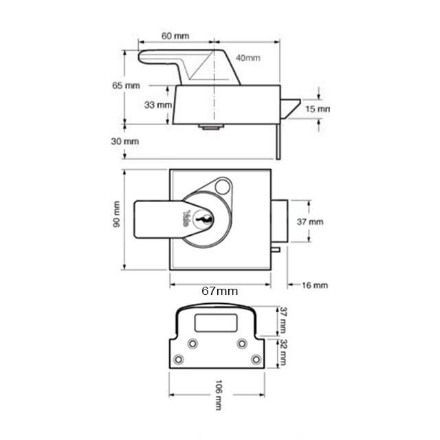 Dimensions Image: Yale PBS2 40mm Nightlatch