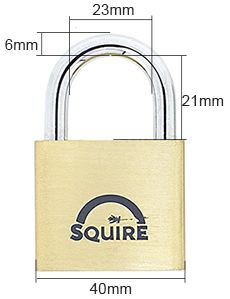 Dimensions Image: Squire Lion LN4 - 40mm Open Shackle Brass Padlock