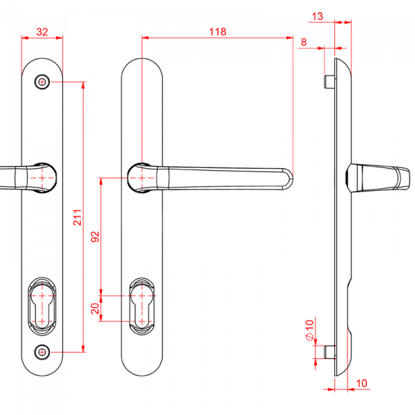 Dimensions Image: Ultion Sweet Multipoint Door Handle Sets