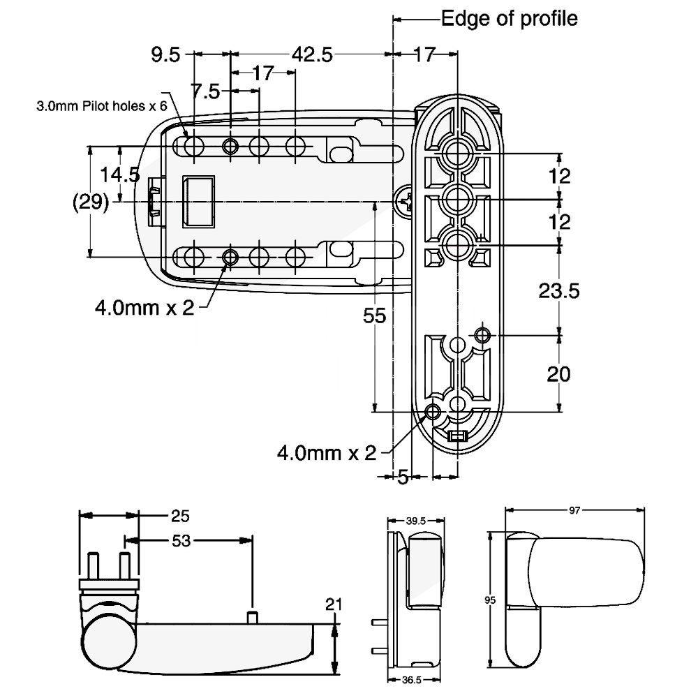 Dimensions Image: AVOCET 3D Triad Flag Hinge