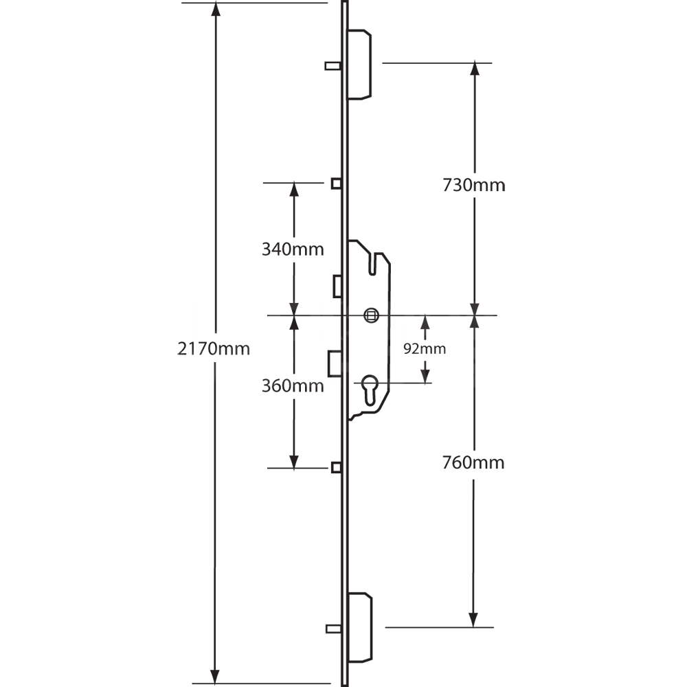 Dimensions Image: Fuhr 855 Type 8 Key Wind Multipoint Lock