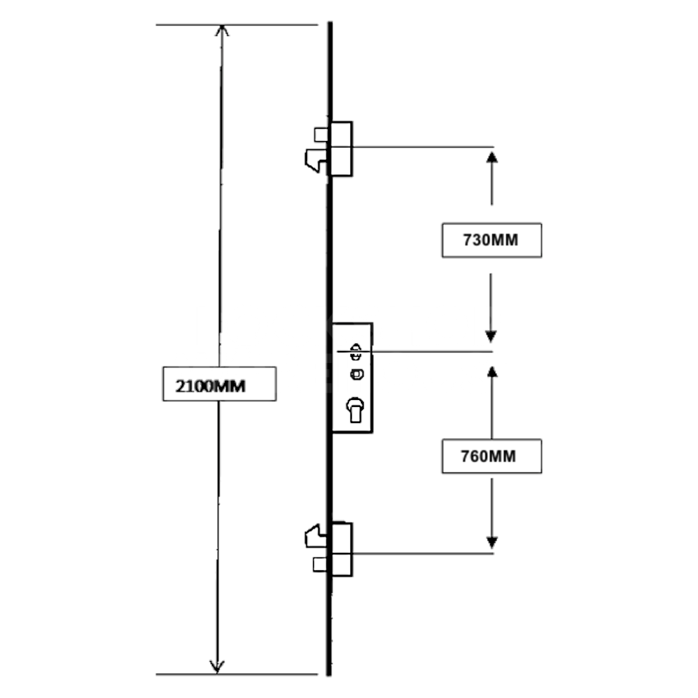 Dimensions Image: Safeware 8 Lever Operated Multipoint Lock Twin Spindle