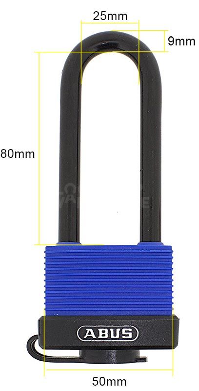 Dimensions Image: ABUS 70IB/50 Aquasafe Marine Padlock - 80mm Long Shackle