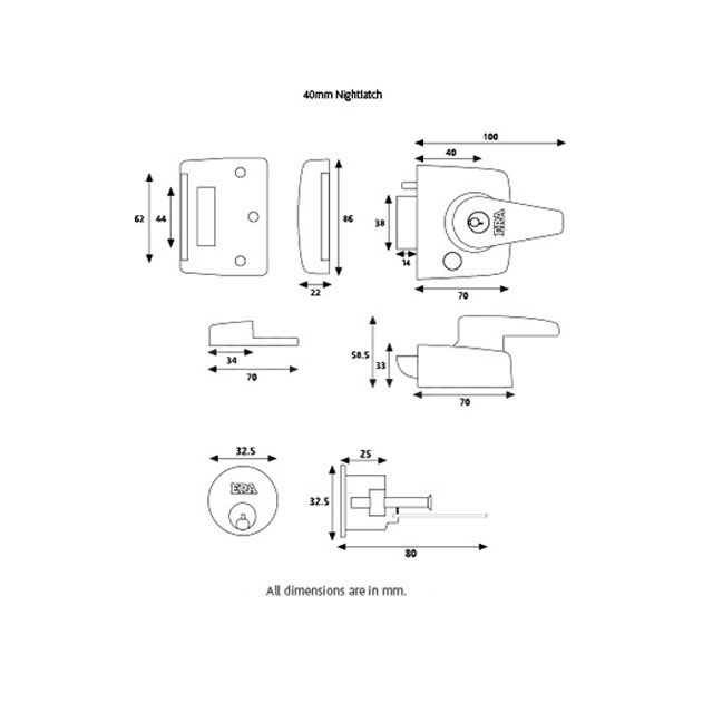 Dimensions Image: ERA Double Locking Nightlatch 183 - 40mm